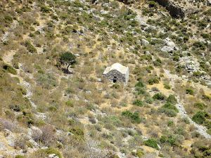 Approaching the isolated, abandoned chapel of Panagia