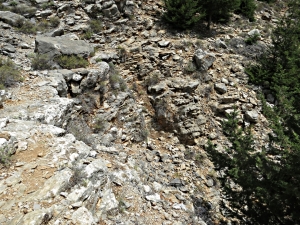 The path crosses a gulley dropping down steeply into the gorge